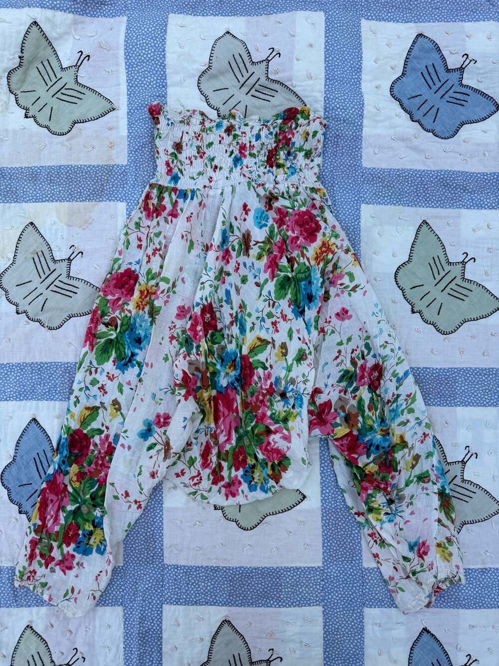 Vintage Smocked Floral Gaucho Pants